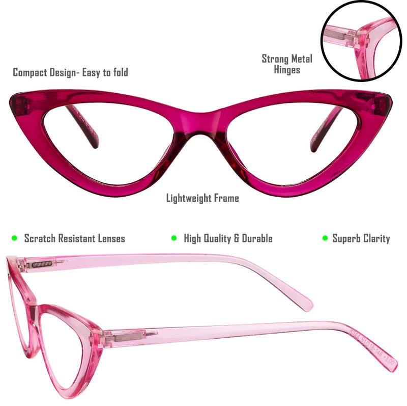 Yogo Vision قارئات نظارات القراءة يوجو فيجن للنساء، نظارات كاتي وإطار مفصلي زنبركي فاتح، مجموعة من 5 قطع: أسود، رمادي، وردي. وردي فاقع، بني هافانا 3.25 - Image 4